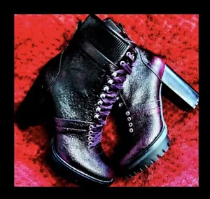 Vince Camuto Ermania Crinkle Leather 4" Platform Boots size 6.5 DRed/BK(eggplant - Picture 1 of 12