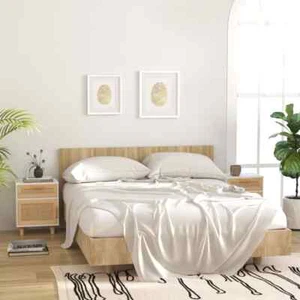 NNEVL Bedside Cabinets 2 pcs White Solid Wood Pine and Natural Rattan - Picture 1 of 10