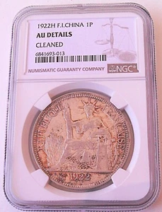 1922 H French Indo-China Piastre, NGC AU details,nice silver coin #1834, #57-17 - Picture 1 of 4