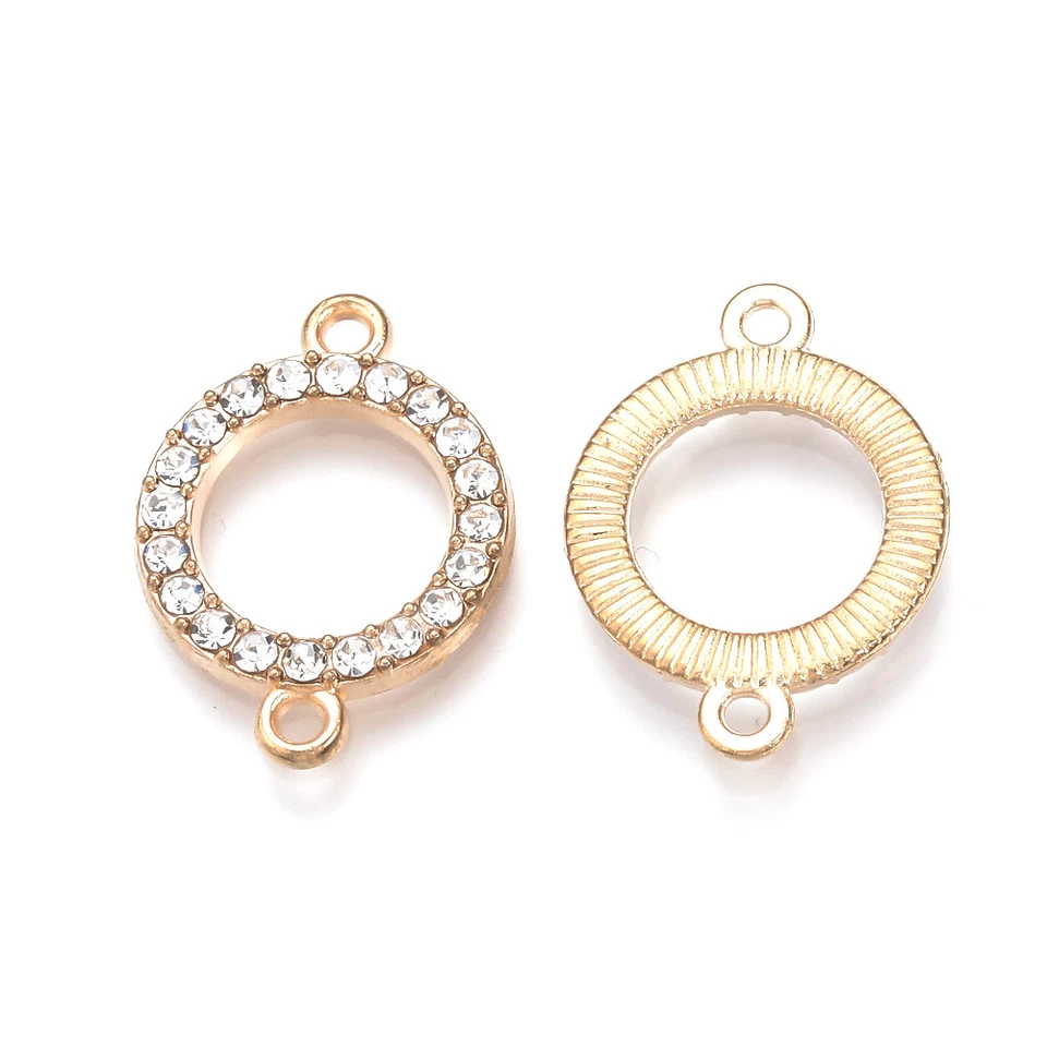10x Conectores de dije de diamantes de imitación pavé de aleación de oro claro 1/1 bucle hueco redondo 23 mm Foto 1 de 1