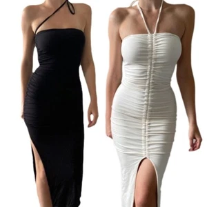 Women Drawstring Sling Dress Female Corset Ruched Bodycon Dress Night Out Dress - Picture 1 of 14