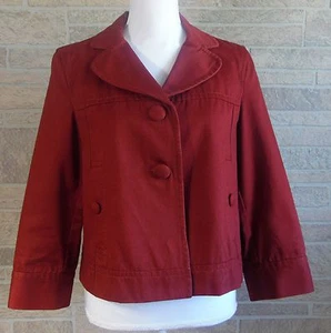 Ann Taylor 100% Cotton Deep Red Fully Lined Blazer Size M  R1-79 - Picture 1 of 8