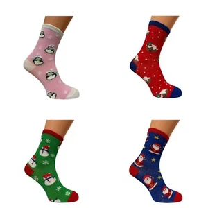 Children's Kids Socks 4 Pair Christmas Santa Snow Man Super Soft & Comfortable - Picture 1 of 1