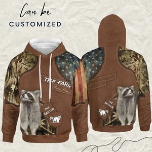 Personalized Name Raccoon 3D Hoodie, Custom Farm Hoodie for Animal Lovers Unisex - Picture 1 of 6
