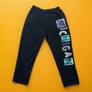 Vintage Jansport Michigan Spellout Sweatpants Mens M Black 90s Y2K Purple Teal - Picture 1 of 13