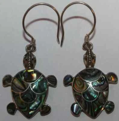 C0003 - 925er Silber Ohrhänger Ohrringe Schildkröte Abalone Ohrschmuck - 3,95cm - Bild 1 von 4