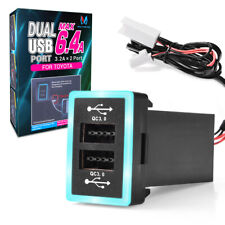 12V-24V Dual USB 6.4A Quick Charger with Blue Red LED Light 32x22mm For Toyota