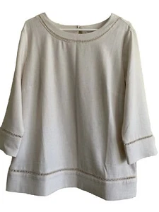 Norm Thompson Keyhole Eyelet Button 3/4 Sleeve Button Back Neck Tunic Blouse: M - Picture 1 of 6