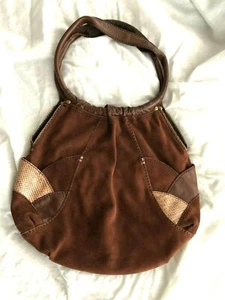 Borsa Lucky Brand scamosciata pelle morbida patchwork hobo tote borsetta marrone 16 x 13 x 2" - Foto 1 di 12