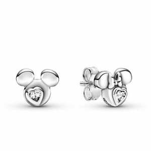 New! Pandora Disney Mickey & Minnie Mouse Heart Sparkling Silver Stud Earrings