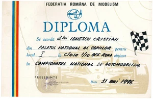 Rumänien, 1996, Automodelismus Diplom - Bild 1 von 1