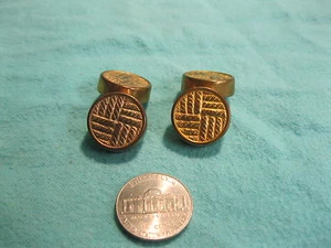 Gemelos vintage chapados en oro redondo tejido de dos lados botón puente clip CH2 - Imagen 1 de 3