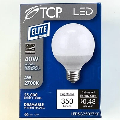 TCP LED5G25D27KF 4W 2700K Dimmable G25 Globe LED Light Bulb 40 Watt Replacement - Image 1 of 4