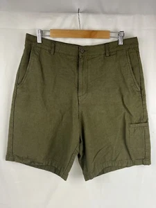 Caribbean Joe Cargo Shorts Green Flat Front Rayon Cotton Relaxed Men’s Size 36 - Picture 1 of 7