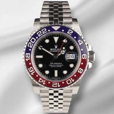 Rolex Men 40mm GMT MasterII Pepsi Blue/Red Bezel Steel Black Dial 126710BLRO - Image 1 of 4