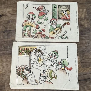 Vintage Paar Schneewittchen & Zwerge Kissenbezug handbestickt farbig Nr. 219 - Bild 1 von 11