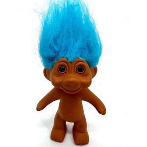 Vintage T.N.'T. Muñeca Lucky Troll pelo azul ojos rosados - Imagen 1 de 8