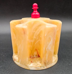 Vintage Plastic Thread Caddy Carousel Holder Marbleized Tan Red - Picture 1 of 9