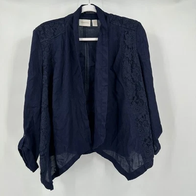 Chicos Mujer Talla 2 US L Azul Marino Boho Encaje Frente Abierto Cárdigan Chaqueta Ligera Foto 1 de 4
