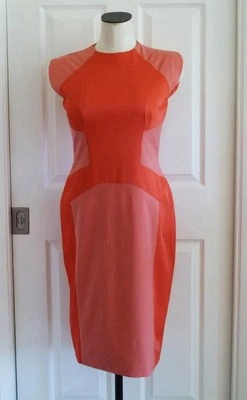 Vestido justo Lela Rose lisonjeiro coral colorblock elástico forrado de seda tamanho 8 $1150 - Imagem 1 de 4