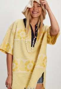 Free People Always Sunny T-Shirt We The Free Blumen Frottee Print Gelb Kombi L Neu mit Etikett - Bild 1 von 6