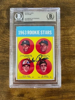 Tarjeta autógrafa de novato Pete Rose 1963 Topps reimpresión #537 BGS autógrafo auténtico Foto 1 de 2