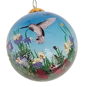 Inside-Painted Glass Christmas Ornament Colorado Hummingbird Art Studio - Picture 1 of 6