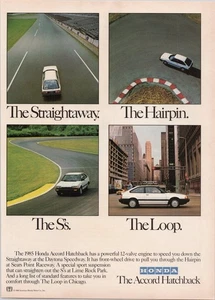 Honda 1985 Accord Hatchback Original Print Ad White Car Racing - Picture 1 of 1