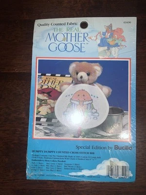 Bucilla The Real Mother Goose HUMPTY DUMPTY Cross Stitch Bib NOS - Image 1 of 4