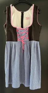 Damen Trachten Dirndl ärmellos Schwarz, Blau-weiß gemustert ca. Gr. 42 v. Rose - Picture 1 of 2