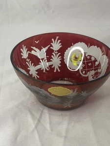 Friedrich Egermann Antique 1910’s Cut To Clear Small Red White Bowl Dish - Picture 1 of 17