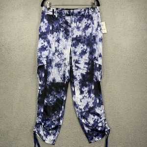 INC International Concepts Womens Cargo Joggers Satin Pants M Blue NWT Tie-Dye - Picture 1 of 14