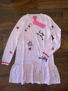 Lilly Pulitzer Girl MEDIUM 6-7 Peony PINK HANI SWEATER DRESS Cotton Hearts NWT - Picture 1 of 6