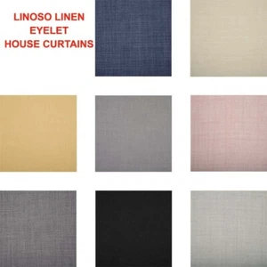 Ready Made Fully Lined LINOSO LINEN Eyelet MADE TO MEASURE House Curtains UK - Picture 1 of 17