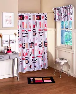 Hollywood Glamour Makeup Shower Curtain Hooks Chic Lipstick Rug Towels Full Set - Picture 1 of 7
