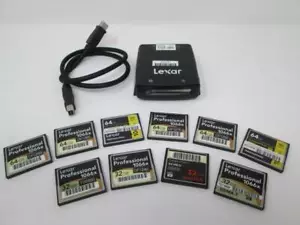 Lexar Professional (4) 32GB, (6) 64GB Compact Flash Cards 1066x, (1) Card Reader - Picture 1 of 4
