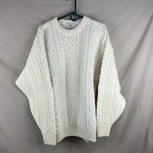 BLARNEY WOOLLEN MILLS Ivory 100% Wool Irish Aran Fisherman Sweater Mens 2XL