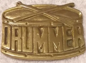 Vintage 80's 1981 DRUMMER Drum Musician Baron Solid Brass Belt Buckle BBB  - Picture 1 of 2