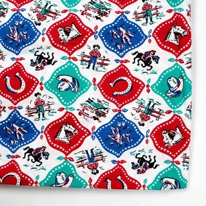 Western Neck Wears Cotton Quilting Fabric Cowboys Horses 23x44 Red Blue Green - Picture 1 of 3