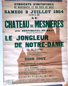 affiche ancienne 1954 château de Mesnières le jongleur de Notre-Dame René COTY - Picture 1 of 1