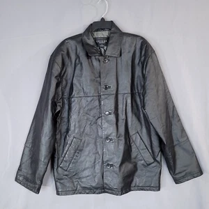 Cougar Leather Men's Jacket Button Front Quilted Lining Long Sleeve Black Size M - Picture 1 of 12