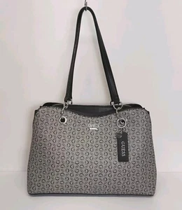 Guess Purse Monogram Black Gray Compartments Double Handles - Picture 1 of 17