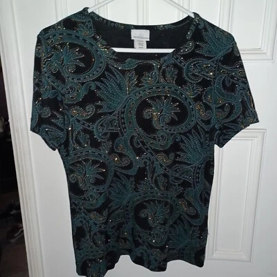 Jaclyn Smith зеленый черный блузка золото блестящий размер M с бесплатный 🎁 подарок - Изображение 1 из 4