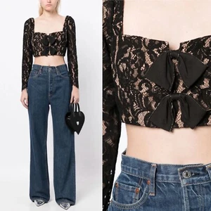 Self Portrait Bow Detail Lace Top Blouse Black UK 6 US 2 - Picture 1 of 6