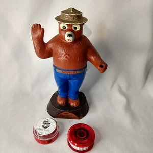 Vintage SMOKEY The BEAR 8" Figure Bank & Pencil Sharpeners 2x 40th Button 1984 - Picture 1 of 10