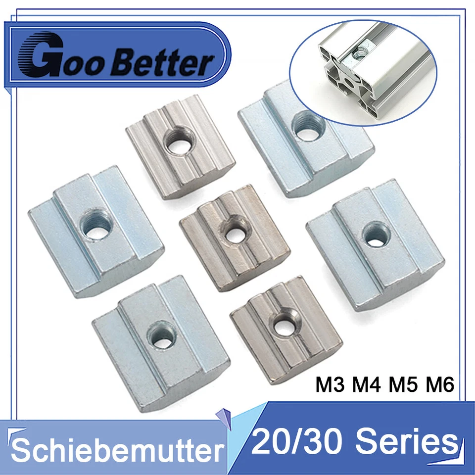 5 Stk. T-Mutter Gewinde M3 M4 M5 M6 Robust Schiebemutter 20/30 Serie Aluminium - Bild 1 von 4
