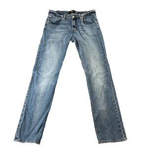 7 For All Mankind Slimmy Jeans Mens 33 32 Slim Skinny Light Wash Blue Stretch - Picture 1 of 12