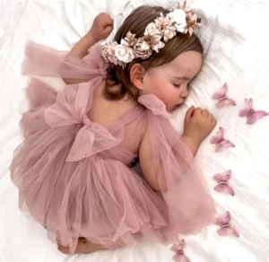 Baby Girl 1st Birthday Dress Cake Smash Outfit Girls Baby Princess Tulle Dress  - Picture 1 of 6