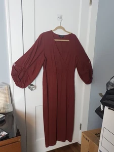 Eloquii Kleid Damen Rost Gr. 16 Langarm V-Ausschnitt Maxi Leinen Ballonärmel - Bild 1 von 6