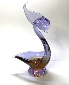CENICERO CISNE MCM - COLOR PÚRPURA Y ÁMBAR - 9" ALTURA DE COLECCIÓN ARTE EN VIDRIO FUNDIDO - Imagen 1 de 8